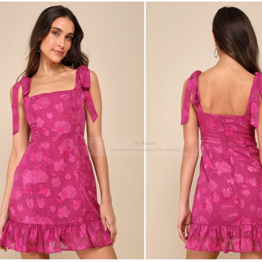 Lulus No One Prettier Magenta Floral Embroidered Tie-strap Mini Dress Purple
